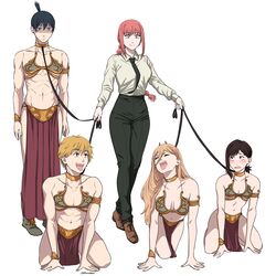 2boys 3girls all_fours big_ass big_breasts blush chainsaw_man cosplay crossover crossover_cosplay denji_(chainsaw_man) dismaiden domination embarrassed female femdom funny hayakawa_aki higashiyama_kobeni leash leash_and_collar leash_pull makima_(chainsaw_man) male_and_female_subs mappa muscular muscular_male muscular_sub power_(chainsaw_man) princess_leia_organa princess_leia_organa_(cosplay) slave_leia slave_leia_(cosplay) star_wars white_background rating:Questionable score:222 user:deleted106046