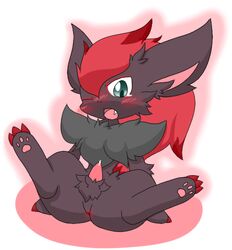 blush color cum front_view male male_only nenenero nintendo nude penis pokemon sitting solo spread_legs tagme teal_eyes zoroark rating:Explicit score:0 user:bot