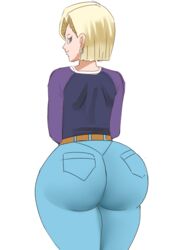 android_18 ass blonde_hair blue_eyes butt dragon_ball dragon_ball_super gtsn17 jeans looking_back_at_viewer short_hair tight_clothing rating:Explicit score:133 user:namisos