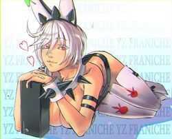 2001:_a_space_odyssey :3 ahoge belt big_breasts bunny_ears collar covered_nipples elphelt_valentine guilty_gear guilty_gear_xrd heart-shaped_pupils large_breasts looking_at_viewer lying_on_ground lying_on_stomach metal_pipe mostly_nude pale_skin rabbit_ears red_eyes spiked_bracelet spiked_collar tagme tagme_(artist) white_hair xbox xbox_series_x rating:Explicit score:21 user:CoomSlayer1993