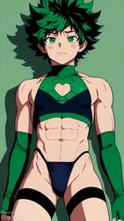 abs ai_generated deku femboy fit_male green_eyes green_hair izuku_midoriya legwear long_gloves male_only my_hero_academia sole_male solo thechronicgamer rating:Questionable score:48 user:Chronic_Fappery