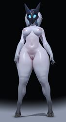 absurd_res anthro breasts digital_media_(artwork) female genitals hi_res kindred lamb_(league_of_legends) league_of_legends mammal mask nipples popogori pussy riot_games slightly_chubby solo thick_thighs rating:Explicit score:184 user:bot