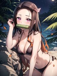 1girls ai_generated black_bikini black_hair demon_slayer female female_only hi_res huge_breasts kamado_nezuko kimetsu_no_yaiba long_hair pink_eyes solo stable_diffusion voluptuous voluptuous_female rating:Questionable score:96 user:Dragon98