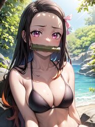 1girls ai_generated black_hair curvaceous curvy_body curvy_female demon_slayer female female_only hi_res huge_breasts kamado_nezuko kimetsu_no_yaiba pink_eyes solo stable_diffusion sweat voluptuous voluptuous_female rating:Questionable score:104 user:Dragon98