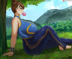 1girls alternate_breast_size ass bare_shoulders barefoot batako big_breasts breasts brown_eyes brown_hair bubble_gum capcom chun-li curvy forest gum huge_ass huge_breasts lying nature outdoors side_view sideboob sitting solo split stirrup_legwear street_fighter street_fighter_alpha thick_thighs thighs toeless_legwear voluptuous rating:Questionable score:136 user:Milfan