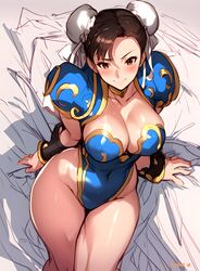 ai_generated amiral_ai brown_eyes brown_hair bun_cover chun-li double_bun female hair_ornament high_resolution inner_thighs solo street_fighter rating:Explicit score:80 user:Crush40