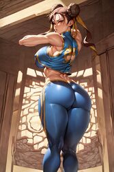 against_wall ai_generated ass breasts brick_wall chun-li double_bun female hair_bun high_resolution muscle muscular_female non-web_source original solo street_fighter street_fighter_alpha thick_thighs thighs tied_hair rating:Explicit score:64 user:Crush40