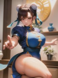 ai_generated breasts brown_hair chun-li female hand_on_hip hands_on_hips high_resolution muscle non-web_source original solo spikes street_fighter thick_thighs thighs rating:Explicit score:25 user:Crush40