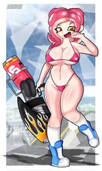 1girls 1nkdax bikini breasts digital_drawing_(artwork) digital_media_(artwork) digital_painting_(artwork) female female_focus female_only hand_on_cheek looking_at_viewer octoling octoling_girl open_mouth orange_hair pink_hair shoes sling_bikini socks splatoon splatoon_3 thong watermark weapon rating:Questionable score:40 user:Dirtybarb2