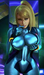 1girls 3d alluring banskinator big_breasts blonde_hair blue_eyes female female_only finger_to_mouth flirting_look hand_on_own_breast large_breasts light-skinned_female long_hair looking_at_viewer metroid nintendo nipple_bulge pale-skinned_female ponytail samus_aran skin_tight solo urbanator voluptuous what_a_babe wide_hips zero_suit zero_suit_samus rating:Questionable score:77 user:Xurb