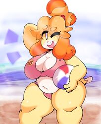 1girls alternate_body_type animal_crossing anthro armpits big_breasts breasts canid canine canis chubby chubby_female cleavage clothing dork_boi female fur furry furry_only hi_res isabelle_(animal_crossing) lewd_dorky navel nintendo one_eye_closed tail thick_thighs wide_hips rating:Questionable score:50 user:Tyehrj