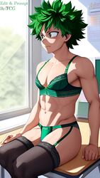 1boy ai_generated classroom deku femboy green_eyes green_hair izuku_midoriya male male_only midoriya_izuku my_hero_academia sitting_on_desk skirt solo thechronicgamer thighhighs trap white_skin rating:Questionable score:50 user:Chronic_Fappery