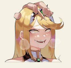 1girls ahe_gao attitude_adjustment bad_id bad_twitter_id blonde_hair blouse chest_jewel crying drooling female hand_on_another's_head headpat heart heart-shaped_pupils highres long_hair malos mind_break mythra mythra_(xenoblade) nintendo nyantcha orgasm orgasm_face pale_skin portrait saliva shirt sleeveless sleeveless_shirt smile sweat swept_bangs symbol-shaped_pupils tears thiccwithaq tiara uncommon_stimulation xenoblade_(series) xenoblade_chronicles_(series) xenoblade_chronicles_2 yellow_eyes rating:Explicit score:576 user:yipe