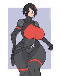 1girls android belt big_breasts bodysuit clothed curvy cyborg elster_(signalis) flat_colors holster kittenboogers short_hair signalis smile solo standing thick_thighs wide_hips rating:Questionable score:312 user:upvote