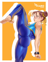 1girls 2d andava asian asian_female ass bent_leg brown_eyes brown_hair capcom chun-li female female_only fighting_stance flexible hair_buns icaroart looking_at_viewer narrowed_eyes pose solo spiked_bracelet standing_on_one_leg standing_split street_fighter street_fighter_alpha very_high_resolution rating:Questionable score:340 user:!nner$elf89