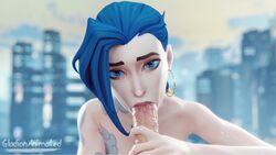 1girls 3d 3d_(artwork) arcane arcane_jinx athletic_female blender blowjob blowjob_face blue_eyes blue_hair braided_twintails ear_ring earrings eye_contact fellatio female gladionanimated hand_on_penis hoop_earrings human jinx_(league_of_legends) league_of_legends light-skinned_male oral penis petite pov riot_games saliva saliva_trail skinny stroking_penis tattoo tattoos rating:Explicit score:109 user:GladionAnimated