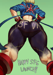 1girls ass ass_focus ass_visible_through_thighs back back_view bathsalts1 big_ass big_butt blonde_hair bob_cut bodypaint boots cammy_white female female_focus female_only gloves hands_on_hips jacket nice_ass painted_clothes pussy_visible_through_thighs short_hair solo street_fighter street_fighter_6 text text_on_ass thick_thighs wide_hips rating:Explicit score:215 user:kallen2020