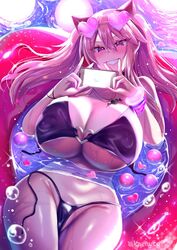 big_breasts bikini blonde_hair cleavage curvy hourglass_figure huge_breasts invitation inviting kaenuco looking_at_viewer mia_(kaenuco) original peace_sign phone pool pool_toy sunglasses_on_head swimsuit twintails untied_bikini water wide_hips rating:Explicit score:21 user:Yuron