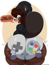 1girls ass beatrix_woodland beaver big_ass big_butt brown_hair bubble_butt butt female female_only furry furry_only hands_on_ass snes solo text ultrastax rating:Explicit score:99 user:TheClassGyy