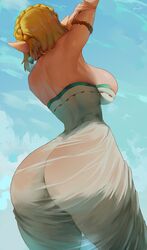 1girls absurdres araneesama ass ass_in_dress big_ass big_breasts big_butt blonde_hair breasts cutesexyrobutts_(style) dress elf_ears female light_skinned_female low-angle_view nintendo princess_zelda see-through_clothing short_hair solo tears_of_the_kingdom the_legend_of_zelda thick_thighs zelda_(tears_of_the_kingdom) zonai_outfit rating:Questionable score:351 user:N33dForBr33d