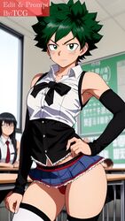 1boy ai_generated classroom deku femboy green_eyes green_hair izuku_midoriya male male_only midoriya_izuku miniskirt my_hero_academia solo thechronicgamer thighhighs trap white_skin rating:Questionable score:121 user:Chronic_Fappery