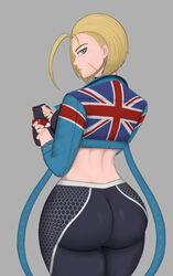 1girls ahoge ass big_ass big_butt blonde_hair blue_eyes bubble_ass bubble_butt butt cammy_white coat dat_ass eyelashes female female_only fighter fingerless_gloves fully_clothed gloves gray_background grey_background jacket light-skinned_female light_skin lips looking_at_viewer looking_back pants plain_background scar short_hair sideboob solo standing street_fighter street_fighter_6 sylvherose thick_ass thick_hips thick_thighs thighs tight_clothing tight_pants union_jack rating:Safe score:35 user:Sylvherose