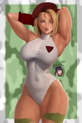 1girls armpits beret blonde_hair blue_eyes cammy_white capcom digital_media_(artwork) female female_only fully_clothed leotard mskink muscular_female solo street_fighter tight_clothing video_games rating:Safe score:64 user:Ms.Kink