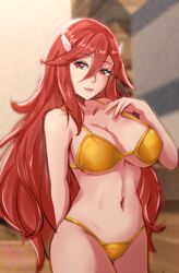 1girls alternate_costume bikini breasts cleavage cordelia_(fire_emblem) female female_only fire_emblem fire_emblem_awakening gold_bikini gold_swimsuit hair_between_eyes large_breasts long_hair nintendo red_eyes red_hair rinku_bny smile solo swimsuit underboob very_long_hair yellow_bikini yellow_swimsuit rating:Questionable score:29 user:kris923