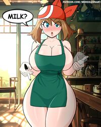 1girls apron bandana barista blue_eyes breasts brown_hair employee employee_uniform female female_only game_freak hi_res hips huge_breasts iced_latte_with_breast_milk light-skinned_female light_skin long_hair may_(pokemon) mereoleonart naked_apron nintendo pokemon pokemon_rse solo solo_female starbucks thick_thighs thighs wide_hips rating:Questionable score:178 user:Aeolus_HX