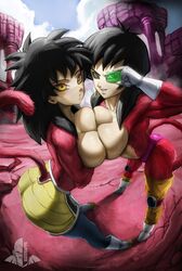 2girls absurdres adjusting_eyewear aqua_eyes artist_name ass big_breasts black_hair blue_sky blush body_fur boots breast_press breasts breasts_out busty canyon cloud dragon_ball dragon_ball_gt dragon_ball_minus dragonball_z earrings elite_nappa elitenappa facing_viewer female female_only female_saiyan full_body gine gloves green-tinted_eyewear grin hand_up happy highres jewelry large_breasts leaning_forward looking_at_viewer medium_hair milf monkey_tail mother multiple_girls nappa outdoors parted_lips red_fur saiyan scouter seripa shy skirt sky smile smirk spiked_hair standing super_saiyan super_saiyan_4 sweat symmetrical_docking tail teeth thick_thighs tinted_eyewear topless white_gloves wide_hips yellow_eyes rating:Explicit score:276 user:Rex_Hollins