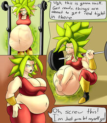 annoyed belly big_belly breast_expansion chubby chubby_belly despacito20 digested digestion dragon_ball dragon_ball_super green_hair kefla legendary_super_saiyan lifting_weights muscular_female potara_earrings potara_fusion saiyan super_saiyan super_saiyan_2 thigh_expansion thighs vore vore_belly weight_gain rating:Explicit score:61 user:MattRiddle2