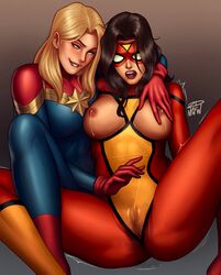 2dnsfw 2dswirl 2girls areola areolae big_breasts biting_lip biting_own_lip blonde blonde_female blonde_hair breasts breasts_exposed breasts_out captain_marvel carol_danvers exposed exposed_breasts female female_focus female_only fingering fingering_partner fully_clothed jessica_drew lactating lactation lesbian lesbian_sex lesbians marvel marvel_comics masked masked_female nude nude_female spider-woman squirt squirting yuri rating:Explicit score:91 user:Black-Storm