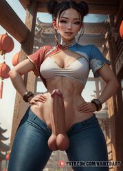 1futa ai_generated asian asian_futanari balls big_penis black_hair bracelet brown_eyes chun-li clothing erect_penis erection futa_only futanari hands_on_hips intersex jeans looking_at_viewer muscular naikedart penis smile smiling smiling_at_viewer solo solo_futa spread_legs stable_diffusion street_fighter street_fighter_6 testicles rating:Explicit score:234 user:Naiked_Art