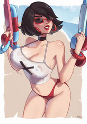 beach big_breasts bikini black_choker black_hair braless breasts cleavage evie_(fortnite) fortnite fortnite:_battle_royale magaska19 red_bikini red_lipstick see-through_clothing sunglasses thick_ass thick_thighs tinted_eyewear watergun wet_clothes rating:Explicit score:165 user:jOnHe