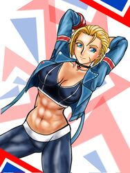 1girls abs arms_behind_head artist_request big_breasts blonde_hair blue_eyes breasts busty cammy_white capcom cleavage confident covered_nipples erect_nipples_under_clothes female female_only fully_clothed highres jacket large_breasts legs midriff navel open_clothes open_jacket pants pose posing sensual short_hair smile solo source_request sports_bra street_fighter street_fighter_6 thick_thighs thighs union_jack voluptuous rating:Explicit score:13 user:spk120