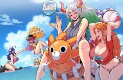 5girls anthro ass beach beach_ball big_breasts bikini bikini_bottom blonde_hair blue_hair breasts busty carrot_(one_piece) cleavage curvy female_only furry huge_breasts humor lewdamone long_hair mink minkmen_(one_piece) nami one_piece orange_hair perona pink_hair post-timeskip rabbit_humanoid sea seaside shirt short_hair thick_thighs thousand_sunny two_tone_hair ulti_(one_piece) umbrella voluptuous water white_hair yamato_(one_piece) rating:Questionable score:460 user:lespam_605