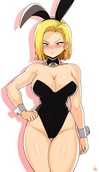 1girls alternate_breast_size alternate_outfit android_18 big_breasts blush breasts bunny_ears bunny_girl bunnysuit cleavage dragon_ball dragon_ball_z eye_contact female female_only half-closed_eyes jmg large_breasts looking_at_viewer solo thick_thighs thigh_gap wide_hips rating:Explicit score:144 user:SkipperTM