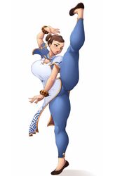 1girls big_breasts breasts chun-li clothed clothing female female_only fighting_pose large_breasts solo street_fighter street_fighter_6 vertical_splits vicsenpai white_background rating:Questionable score:57 user:dlguy95