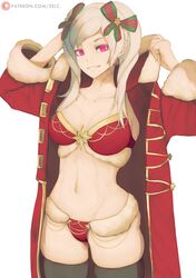 1girls alternate_costume bikini black_thighhighs breasts christmas christmas_ornaments cleavage dark_persona evil_smile female female_only fire_emblem fire_emblem_awakening fur-trimmed_bra fur-trimmed_panties fur_trim grima_(fire_emblem) grin hair_ornament happy_female highres hood long_hair long_sleeves looking_at_viewer medium_breasts navel nintendo open_mouth patreon_username possessed possession red_eyes robe robin_(fire_emblem) robin_(fire_emblem)_(female) santa_bikini skindentation smile solo swimsuit thighhighs twintails white_background white_hair zelc-face rating:Questionable score:51 user:kris923