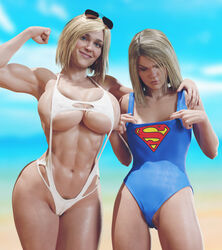 2girls 3d abs alien alien_girl batesz biceps big_breasts bikini blonde_hair blue_eyes breast_envy breast_size_difference breasts busty cleavage dc dc_comics female female_only hourglass_figure injustice_2 kara_danvers kara_zor-el kara_zor-l karen_starr kryptonian large_breasts muscular_female navel one-piece_swimsuit power_girl power_girl_(injustice) pubes pubic_hair pubic_hair_peek small_breasts sunglasses_on_head supergirl supergirl_(injustice) superman_(series) swimsuit tagme underboob wide_hips rating:Explicit score:302 user:droid377