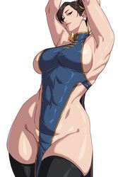 1girls adapted_costume alecto_0 arms_up black_thighhighs brown_hair capcom chinese_clothes chun-li dress earrings female female_only hair_bun looking_at_viewer mature_female milf narrowed_eyes sideboob skimpy skimpy_clothes smiling smiling_at_viewer solo street_fighter thick_thighs thigh_squish thighhighs very_high_resolution white_background rating:Questionable score:260 user:!nner$elf89