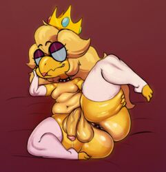 anthro anus ass balls bedroom_eyes big_balls big_butt big_penis blonde_hair choker clothed clothing crossdressing crown eyewear femboy genitals glasses gloves hair handwear headgear hi_res jewelry kamek kingofacesx koopa legwear lipstick looking_at_viewer lying makeup male mario_(series) moobs narrowed_eyes navel necklace nintendo nude on_back penis princess_kamek princess_peach_(cosplay) scalie seductive slightly_chubby smile solo spiked_choker super_mario_bros._(2023_film) thick_thighs thigh_highs rating:Explicit score:156 user:bot