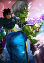 1boy 1girls alien alien_girl ass beerus_(cosplay) big_ass black_hair breasts broly broly_(dragon_ball_super) bubble_butt busty cataclysmic_orb cheelai clothing dat_ass dragon_ball dragon_ball_super elitenappa female fish god_of_destruction goddess_of_destruction green_skin grey_hair hakai_energy large_ass looking_at_viewer male muscular muscular_male nipples no_bra oracle_fish purple_eyes smile thick_ass thick_thighs voluptuous wide_hips rating:Explicit score:265 user:Rex_Hollins