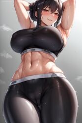 1girls ai_generated ai_love_higokko breasts female hi_res holaraai huge_breasts light-skinned_female light_skin massive_breasts original original_character red_eyes sports_bra sportswear sweat sweaty_body thick_thighs tight_clothing tight_fit yoga_pants rating:Questionable score:101 user:Aeolus_HX