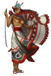 1girls breasts breasts_out dark_skin dress_lift history long_hair mesoamerican mesoamerican_mythology mossa realistic standing sword traditional_clothes weapon white_hair rating:Questionable score:152 user:reblog