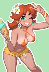 1girls big_breasts bikini blue_eyes breasts brown_hair cleavage female hi_res human ice_cream large_breasts long_hair mario_(series) naughty_face navel nintendo peace_sign princess_daisy rizdraws smile solo tan tan-skinned_female tanned_skin white_outline wide_hips rating:Questionable score:443 user:Aeolus_HX