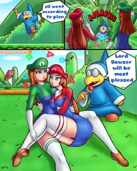 1boy 2girls comic female genderswap_(mtf) kamek luigi male mario mario_(series) multiple_girls new_super_mario_bros. outdoors reit reit9 rule_63 tagme rating:Explicit score:43 user:WhyBob