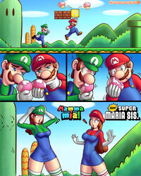 2boys 2girls 4:5 4_panel_comic bushes comic eating eating_food female genderswap_(mtf) green_cape green_clothes green_clothing luigi male mario mario_(series) multiple_boys multiple_girls mushroom new_super_mario_bros. newgrounds no_dialogue outdoors power_up red_cap red_clothing reit reit9 rule_63 sfw rating:Explicit score:44 user:WhyBob