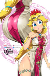 1girls alternate_version_available ass ass_shot big_ass big_breasts blonde_hair blue_eyes breasts cosplay dat_ass dress ear_piercing earrings female female_only hair hair_ornament huge_breasts large_ass lips lipstick long_hair mario_(series) neckwear nintendo pink_lips pink_lipstick princess_peach princess_zelda_(cosplay) sasatseng solo solo_female tears_of_the_kingdom the_legend_of_zelda thick_lips thick_thighs thighs white_dress rating:Questionable score:75 user:daft_human