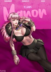 black_clothing breasts female magazine magazine_cover manon_legrand midriff necklace pink_eyes pink_hair skirt smile smiling solo solo_female street_fighter street_fighter_6 sunglasses sunglasses_removed thotlerrr treartz rating:Questionable score:63 user:Monbo